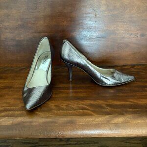 Michael Kors Women's Heels Silver Metallic Snakeskin Print Leather Upper Sz 9